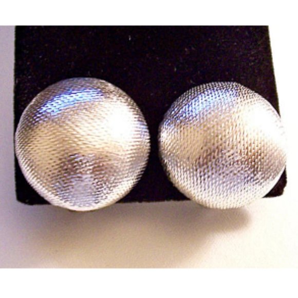 Big Glitter Buttons Clip On Earrings Silver Tone Vintage Fabric Cover Domed Ball - Picture 2 of 2